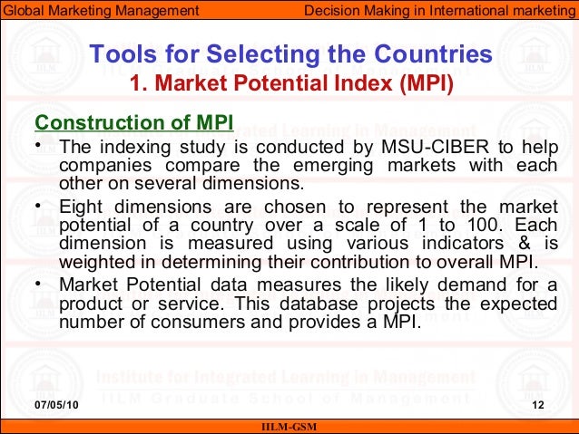 A discussion on market potential indicators developed to help managers make decisions regarding the market consumption capacity
